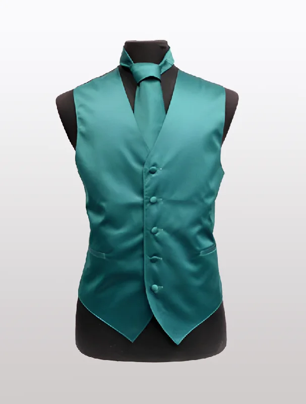 Leather men vest with studded details for a biker look Men's Solid Satin Teal Tuxedo Vest