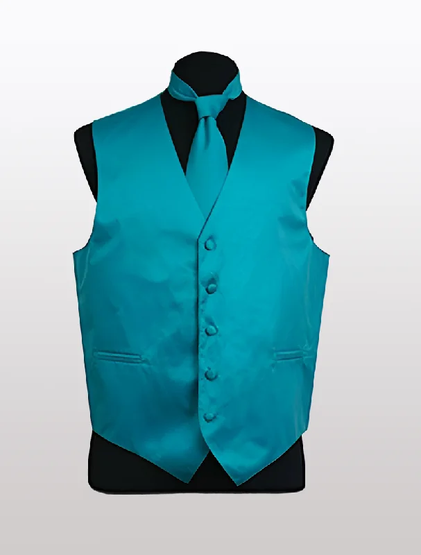 Patterned men waistcoats with floral prints for a stylish twist Men's Solid Satin Turquoise Tuxedo Vest