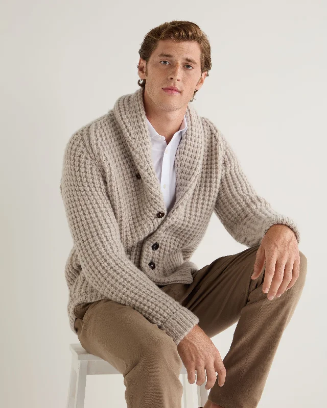 Men's Button - Up Cardigan in Mustard Yellow for a Pop of Color in Your Outfit Men's Textured Kensington Cashmere Cardigan Sand Brown