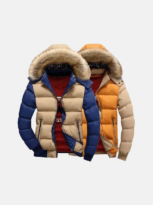 Men down jackets with a breathable membrane to prevent sweating Mens Thick Warm Coat Color Splicing Detachable Hooded Puffer Jacket