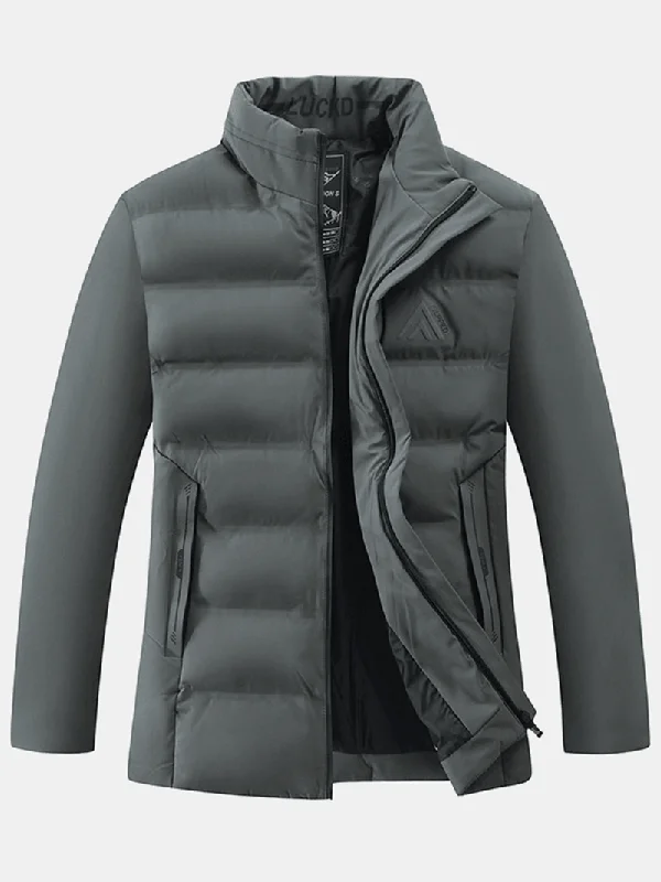 Men down jackets with an adjustable hem to seal out the cold air Mens Thicken Solid Color Stand Collar Pocket down Jacket