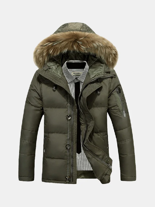 Men down jackets with a water - repellent outer shell for wet winter days Mens Winter Thick Warm down Jacket Furry Hood Padded Parka