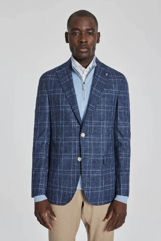 Men Blazers for Yacht Parties in Nautical - Inspired Styles​ Midland Medium Blue Plaid Wool Blazer 1241406