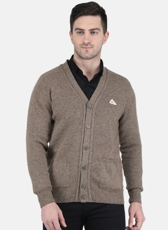 Plus Size Men's V - Neck Cotton Cardigan in Navy for a Classic and Comfortable Style Men Beige Solid Cardigan
