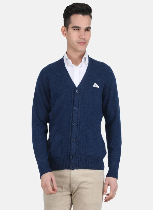 Men's Sherpa - Lined Cardigan in Olive Green for Extra Warmth in Cold Weather Men Blue Solid Cardigan