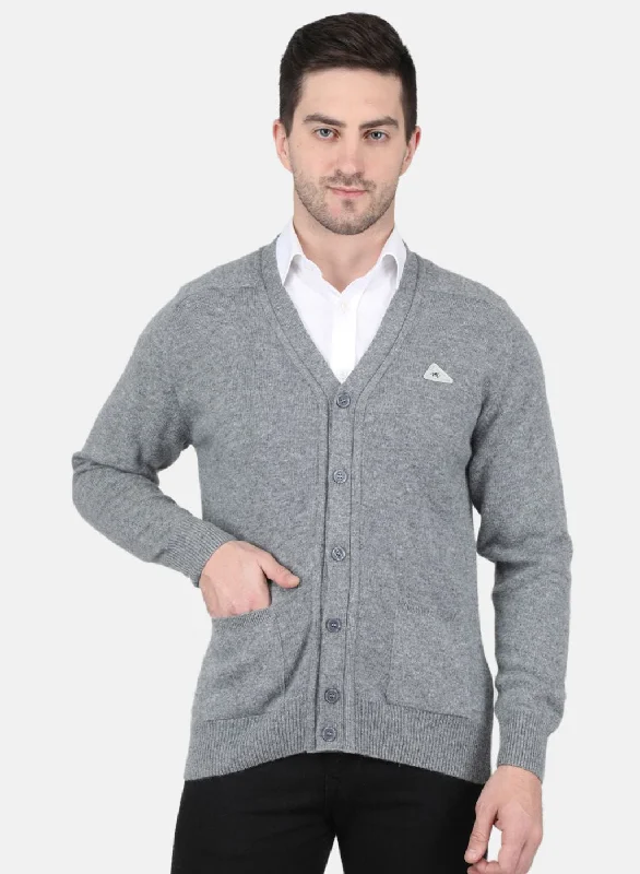 Men's Chunky Knit Cashmere Cardigan in Ivory for a Cozy Winter Look Men Grey Solid Cardigan