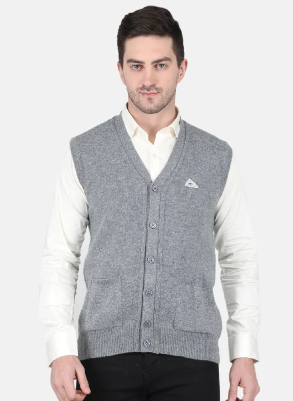 Men's Hooded Fleece Cardigan in Black for a Casual and Sporty Look Men Grey Solid Cardigan