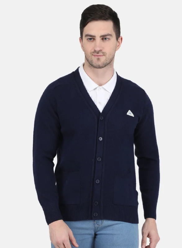 Men's Button - Up Cardigan in Mustard Yellow for a Pop of Color in Your Outfit Men NAvy Blue Solid Cardigan
