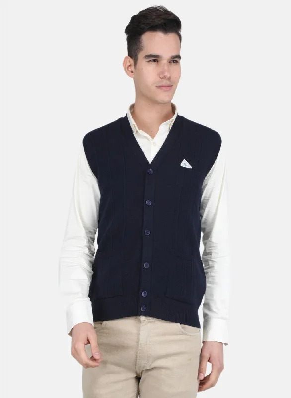 Men's Cable - Knit Cardigan in Beige with a Shawl Collar for a Traditional and Warm Appearance Men NAvy Blue Solid Cardigan