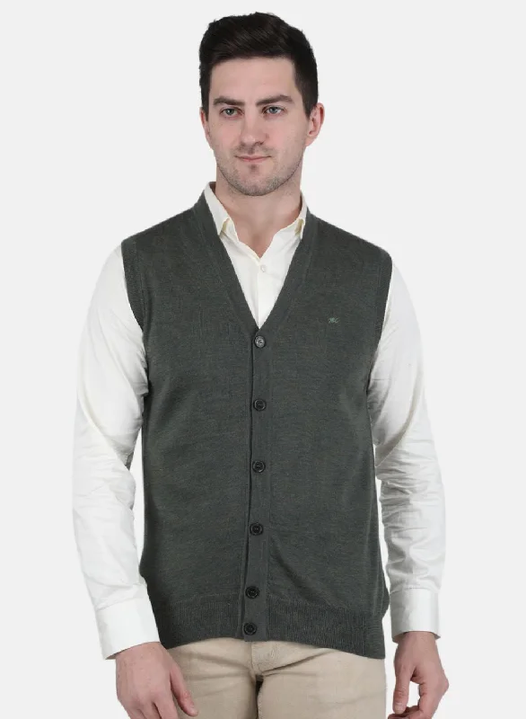 Men's Ribbed Knit Cardigan in Grey with Pockets for a Practical and Fashionable Piece Men Olive Solid Cardigan