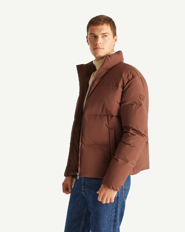 Men down jackets with a built - in hand - warmer pocket for cold fingers Nagal Extreme Cold puffer-style down jacket Dark chocolate