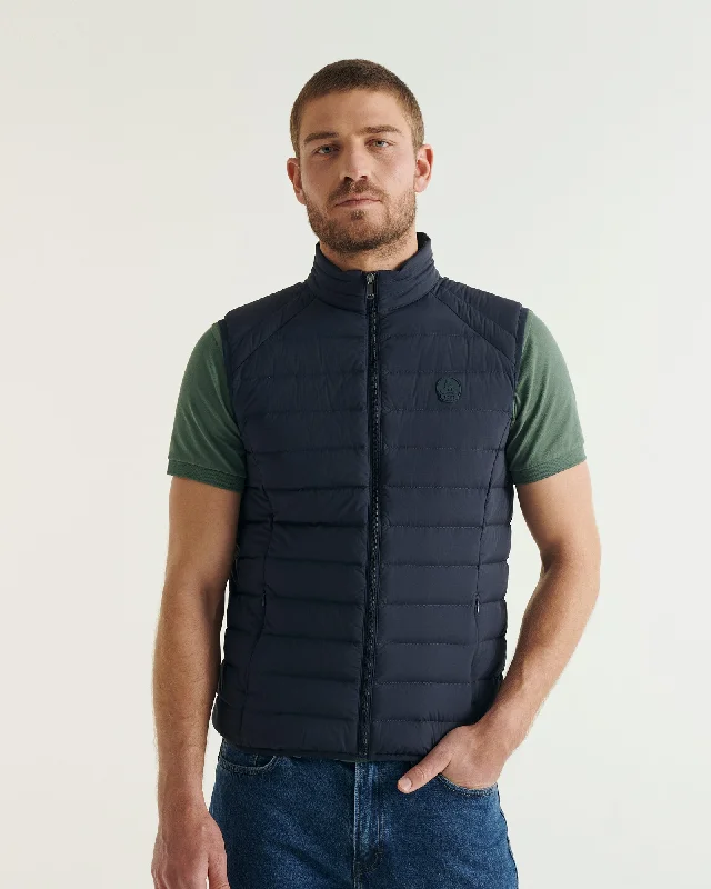 Men down jackets with a detachable inner liner for customizable warmth Navy Arafo stretch sleeveless puffer jacket