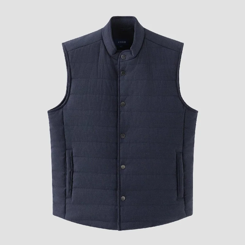 Linen men vest in earthy tones for a summer beach vibe Navy Blue Padded Wool Vest - ETON