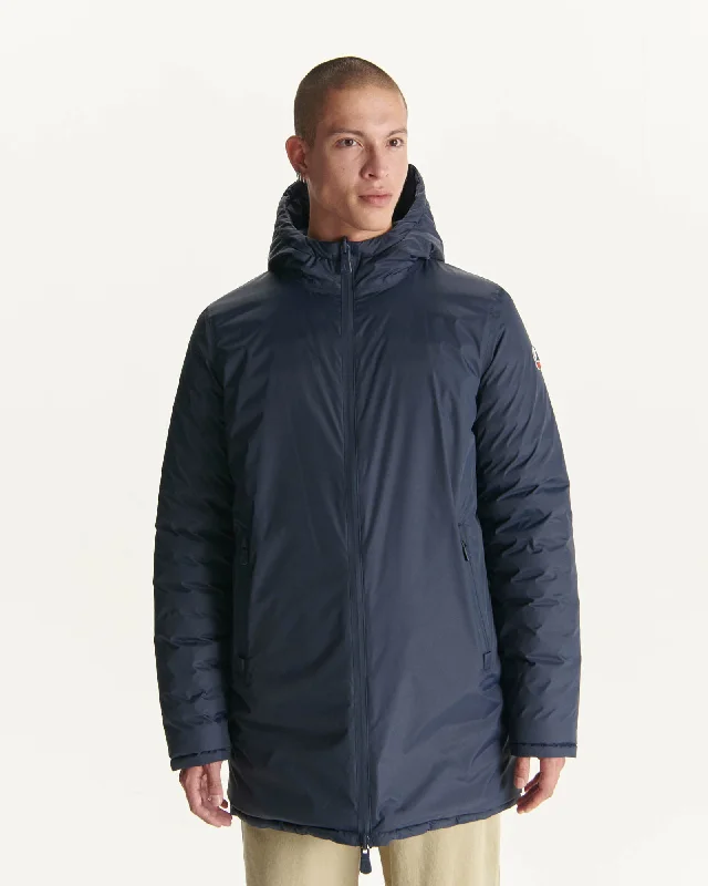 Men down jackets with a fur - trimmed hood for a touch of luxury Navy Reversible light puffer jacket Amsterdam