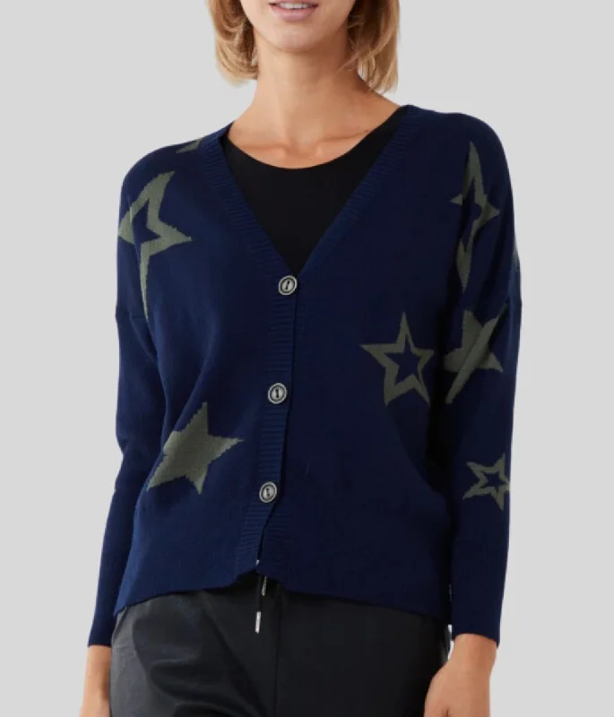 Plus Size Men's Embroidered Cardigan in Brown for a Unique and Stylish Statement Navy Star Fine Knit Button Cardigan
