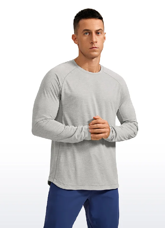 Men's button - front long sleeve Henley shirts with a casual charm Lightweight Rounded Scallop Bottom Long Sleeves