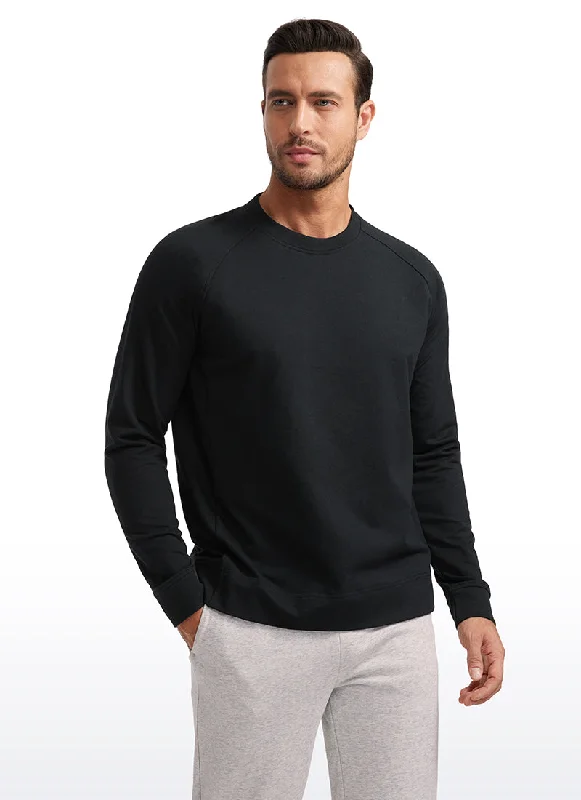 Men's long sleeve military - style utility shirts with multiple pockets French Terry Pullover Sweatshirts with Zip Pockets