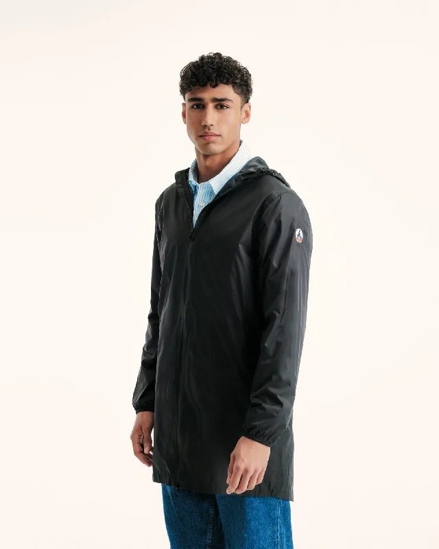 Men down jackets with a detachable inner liner for customizable warmth Oban long waterproof jacket with hood Black