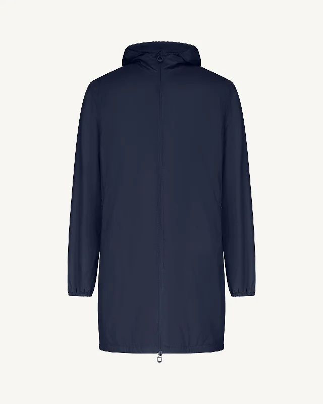 Men down jackets with a reflective strip for increased visibility in low - light Oban Polar fleece-lined long waterproof jacket Navy