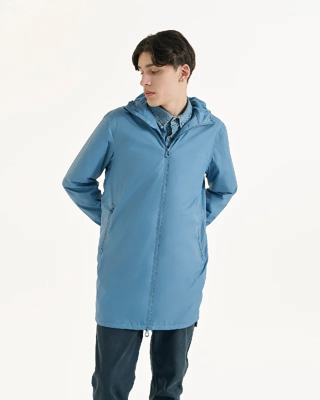 Men down jackets with an adjustable hem to seal out the cold air Oban Polar fleece-lined long waterproof jacket Washed blue