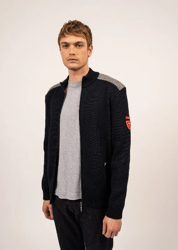 Men's Longline Merino Wool Cardigan in Charcoal with Buttons for a Sophisticated Outfit Serac Arpin zipped jacket in wool and wool cloth - SAINT JAMES x ARPIN (NAVY)