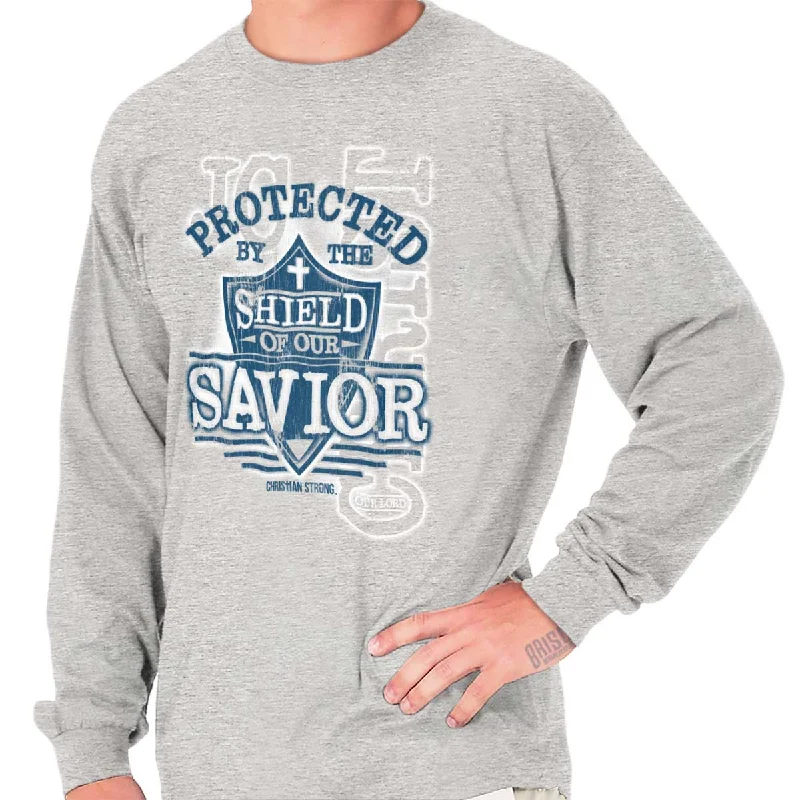 Men's long sleeve tartan pattern shirts for a traditional Scottish look Shield of our Savior Long Sleeve T-Shirt
