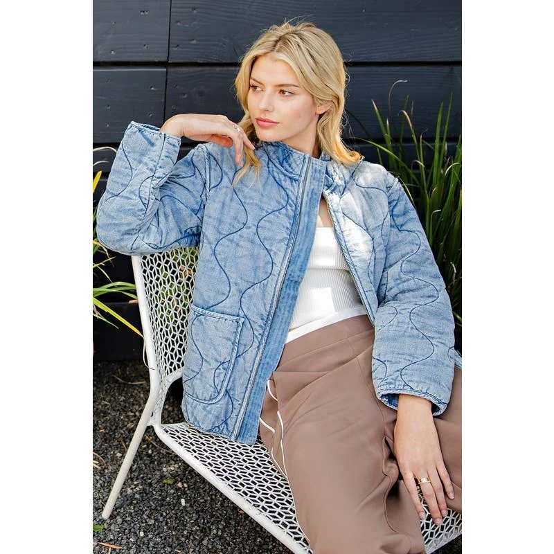 Leather Men Blazers for a Rock - n - Roll Vibe​ Denim Washed Quilted Jacket