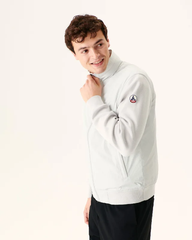 Men down jackets with a breathable membrane to prevent sweating Soft grey Bardenas bi-fabric hooded jacket