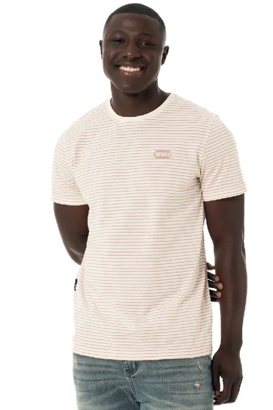 Men's long sleeve fleece - lined shirts for extreme cold weather Stripe T-Shirt _ 150343 _ Light Pink