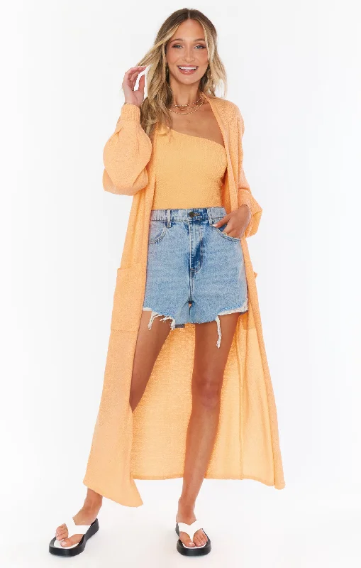 Tall Men's Open - Front Linen Cardigan in Light Blue for a Breezy Summer Ensemble Sunset Long Cardi ~ Cantaloupe Knit