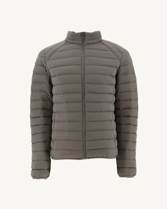 Men down jackets with a trendy color - block design for a fashion - forward look Taupe Aragon lightweight stretch puffer jacket