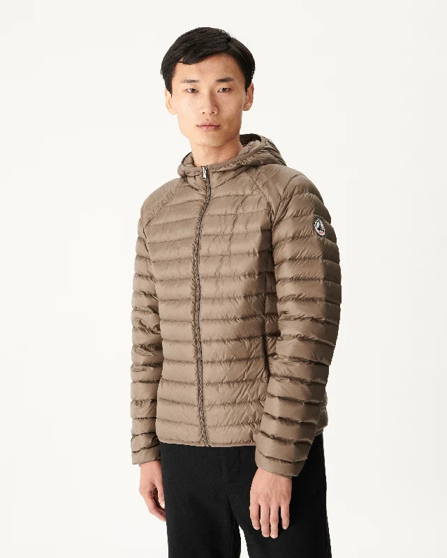Men down jackets with a trendy color - block design for a fashion - forward look Taupe Lightweight down jacket Nico
