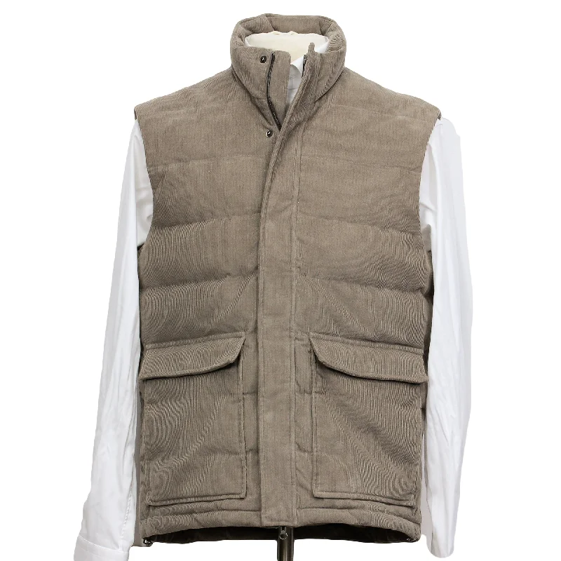 Stretch - fabric men vest for unrestricted movement during activities Taupe Quilted Corduroy Vest with Pockets - Stenströms