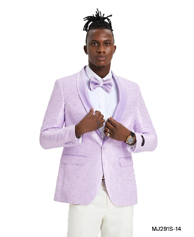 Men Blazers with Japanese - Inspired Prints for an Oriental Style​ Tazzio MJ291S Slim Fit Jacket Lavender