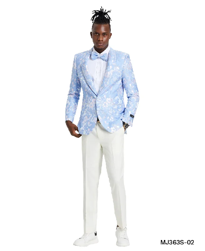 Men Blazers with Herringbone Patterns for a Sophisticated Appeal​ Tazzio MJ363S/02 Slim Fit Jacket Sky/Silver