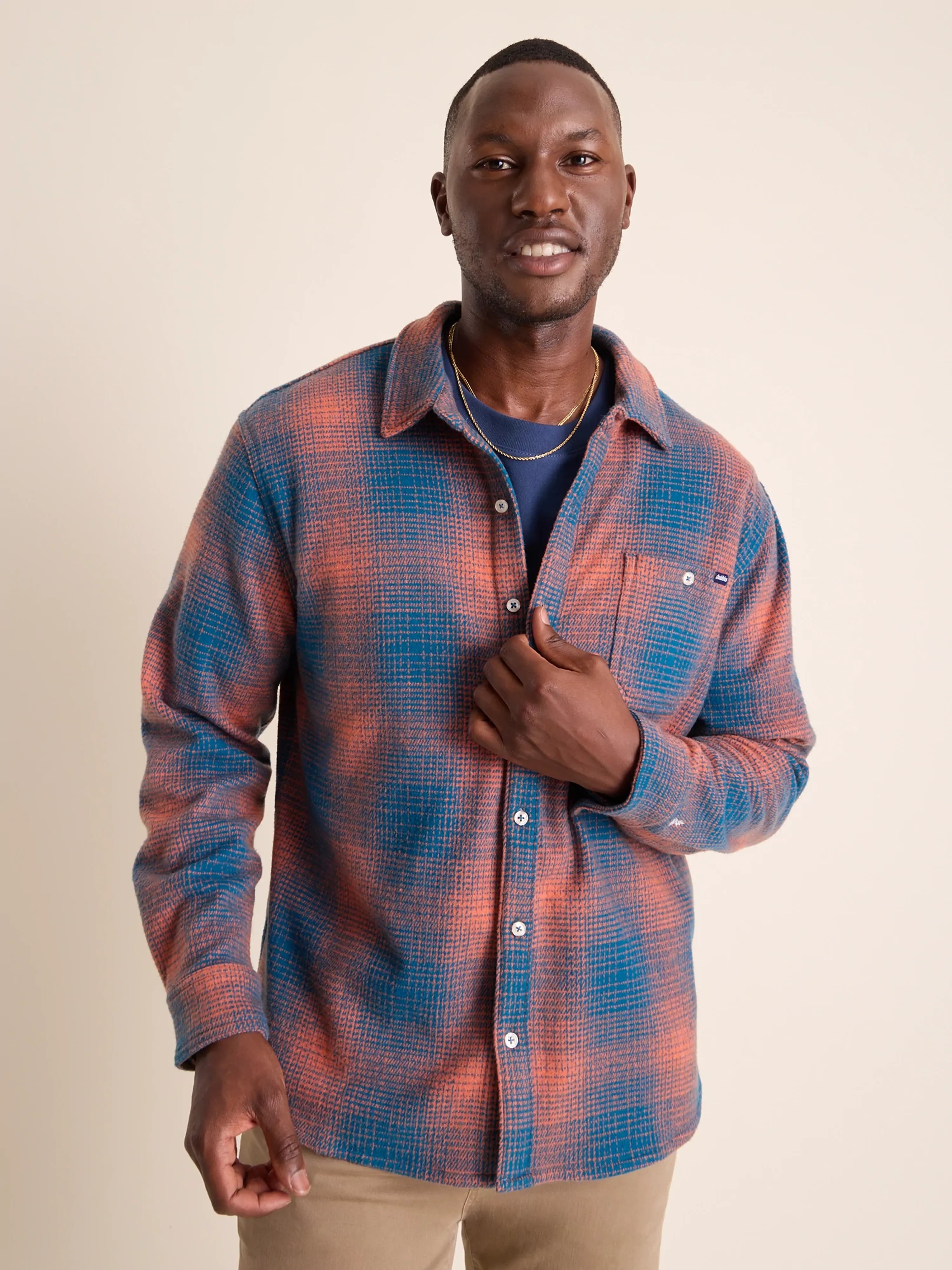 Men's button - front long sleeve Henley shirts with a casual charm The Fall Foliage (Flannel Overshirt)