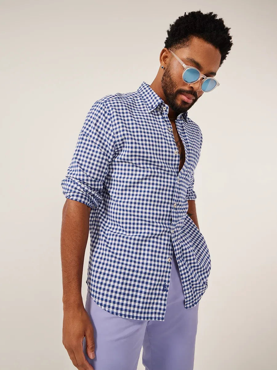 Men's lightweight long sleeve linen shirts for summer beach vacations The Going (Ging)HAM (L/S Oxford Friday Shirt)