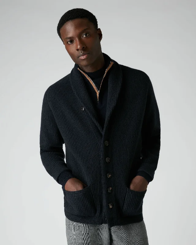Men's Longline Merino Wool Cardigan in Charcoal with Buttons for a Sophisticated Outfit Men's Kensington Cashmere Cardigan Navy Blue