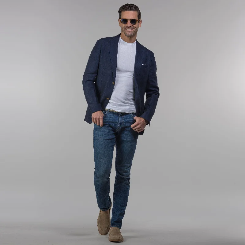 Men Blazers with Ski - Resort Logos for a Winter - sports Look​ The Lorenzo Linen & Cotton Blazer Navy