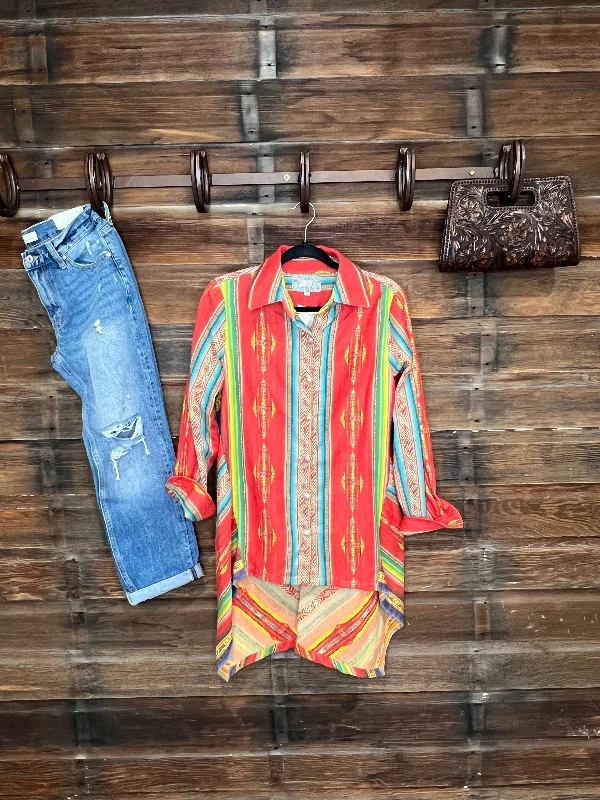 Plus Size Men's Embroidered Cardigan in Brown for a Unique and Stylish Statement The Tammy Serape Button Down Top