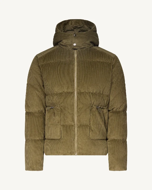 Men down jackets with a detachable inner liner for customizable warmth Tromsoe Extreme Cold corduroy down jacket Army