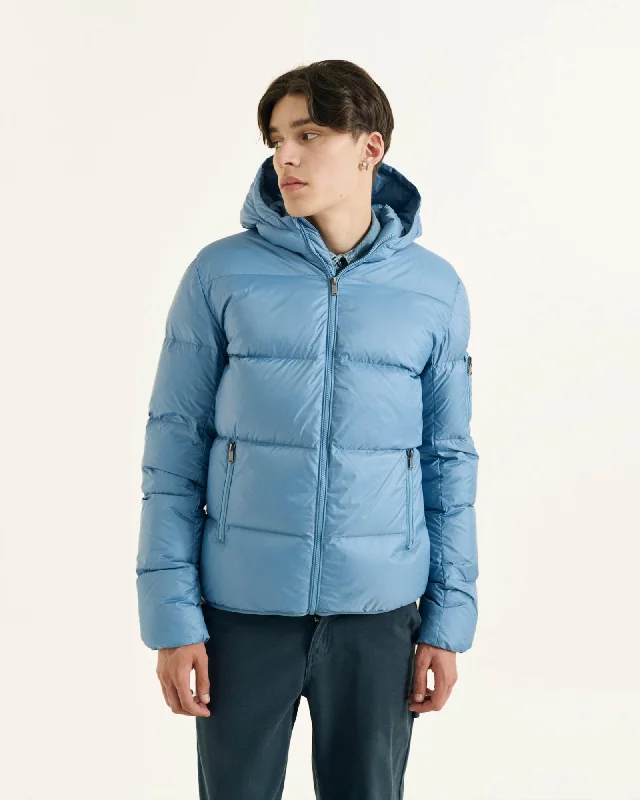 Plus - size men down jackets with a roomy fit for added comfort Washed blue Hooded down jacket Java