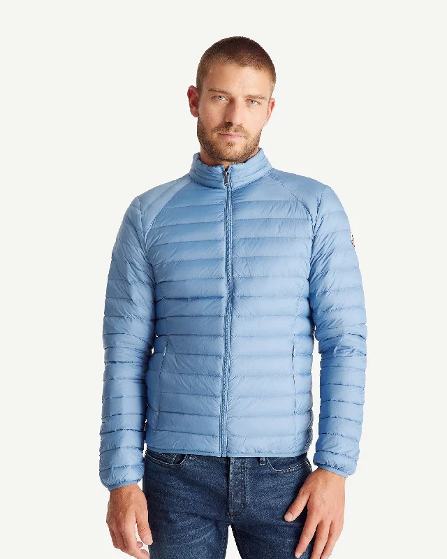 Ultra - warm men down jackets with 90% goose down fill for extreme cold Washed blue Lightweight down jacket Mat