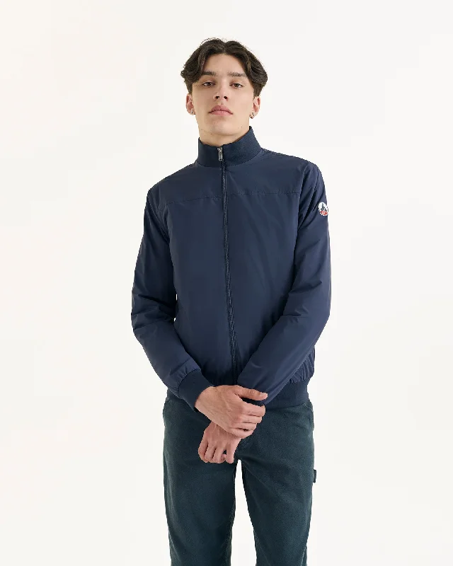 Men down jackets with a removable hood for versatile styling options Wellington lightweight windproof jacket Navy