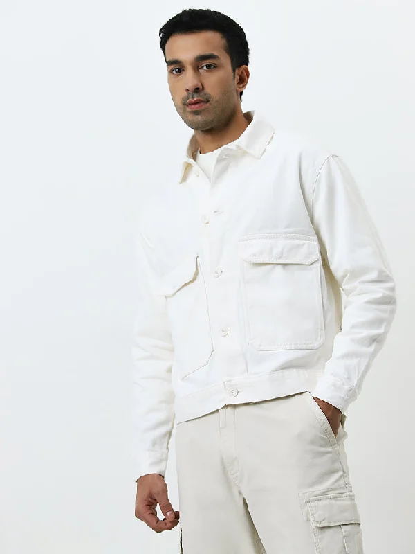  WES Casuals White Relaxed-Fit Denim Jacket