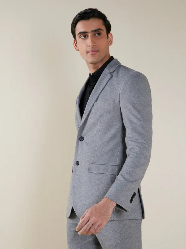 Men Blazers with Dinosaur Prints for a Fun and Quirky Look​ WES Formals Grey Slim-Fit Blazer