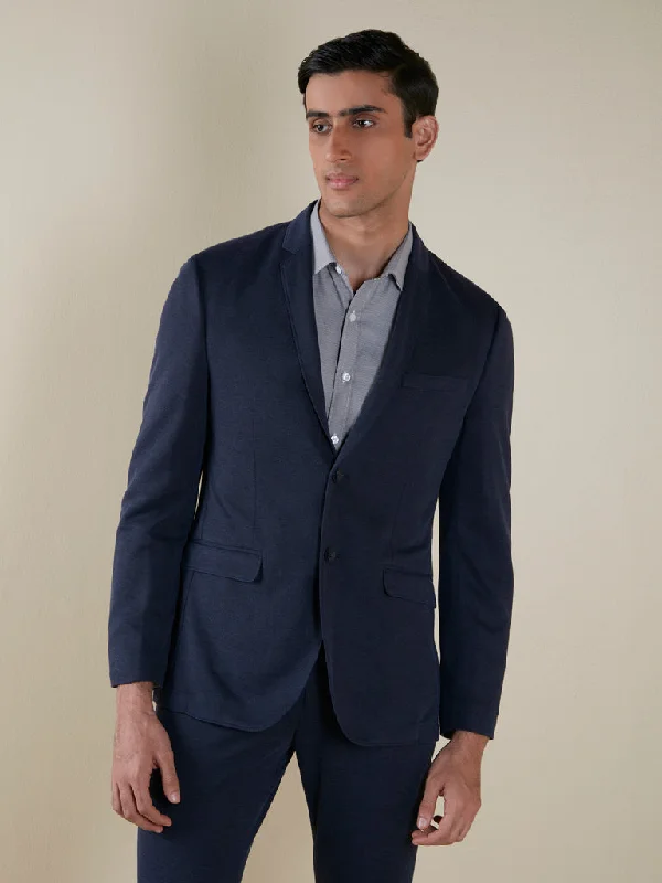 Notch - Lapel Men Blazers for a Standard Look​ WES Formals Navy Slim-Fit Blazer