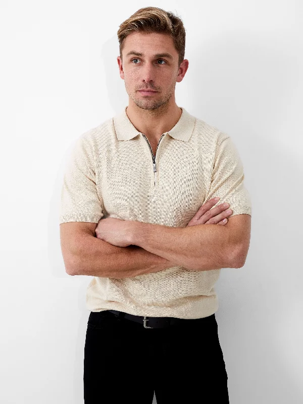 Plus Size Men's Checkered Cardigan in Black and White for a Classic Patterned Piece Zip Neck Short Sleeve Polo Shirt